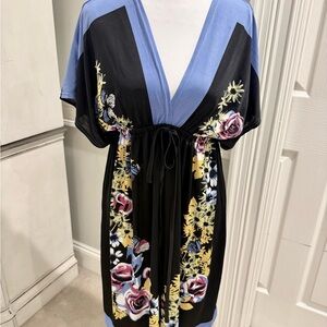 Cristinalove Black and Blue Floral Swim Coverup